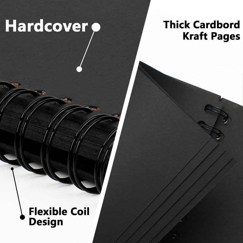 Yopih 7 x 7 Inch DIY Scrapbook Photo Album Hardcover Kraft Blank Page Acid-Free 40 Pages (20 Sheets) Memory Book for Wedding Anniversaries Family Baby Memories Small Scrapbooking Projects  Black - Image 3